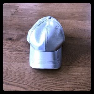 Silver leather baseball hat